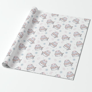 Papel De Presente Padrão de gato de inverno bonito com escarpas e fl