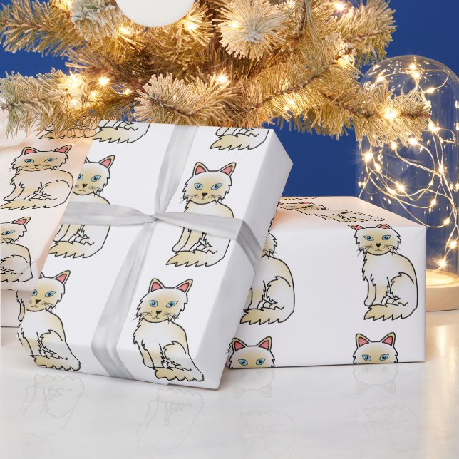 Papel De Presente Padrão de Gato Fofo Birman / Ragdoll de Pontas de  (Feriados)
