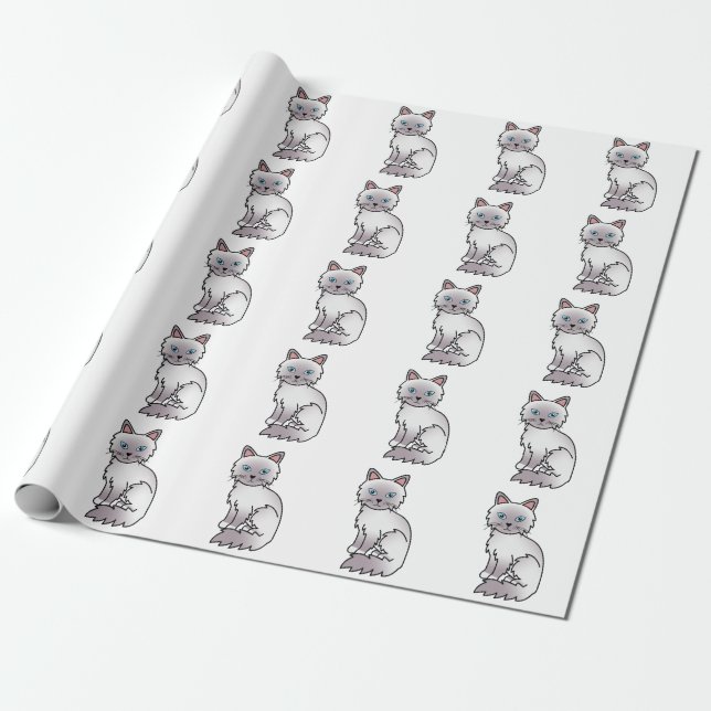 Papel De Presente Padrão de Gato Fofo Lilac Point Birman / Ragdoll (Desenrolado)