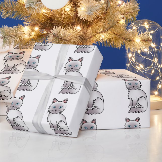 Papel De Presente Padrão de Gato Fofo Lilac Point Birman / Ragdoll (Feriados)