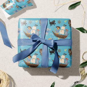 Papel De Presente Padrão de Gato Pirata para Aniversário de criança 