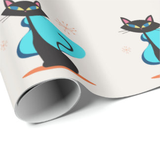 Papel De Presente Padrão de Gato Preto Atômico Retro Fofo dos Anos 5