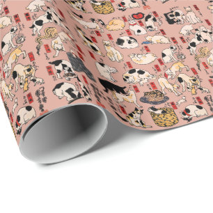 Papel De Presente Padrão de Gato Ukiyo-e Japonês Vintage: Kuniyoshi