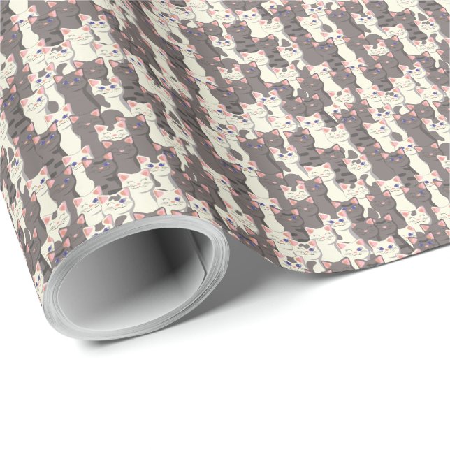 Papel De Presente Padrão de gatos brancos e cinzas (Ponta do rolo)