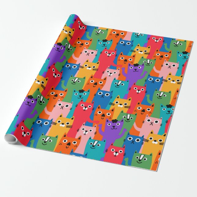 Papel De Presente Padrão de gatos coloridos (Desenrolado)