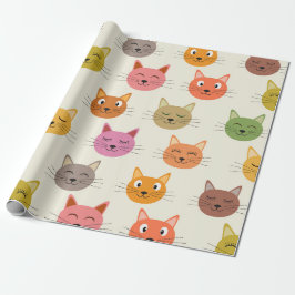 Papel De Presente Padrão de Gatos de Cartoon Feliz Coloridos Kawaii