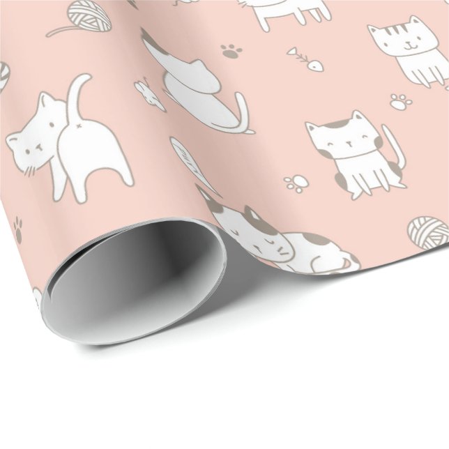 Papel De Presente Padrão De Gatos De Gatinho Adoráveis Em Papel De Q (Ponta do rolo)