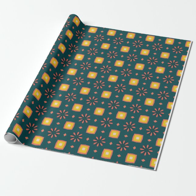 Papel De Presente Padrão de geometria em fundo azul (Desenrolado)