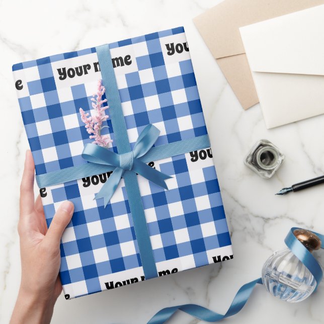 Papel De Presente Padrão de gingham azul (Presentear)