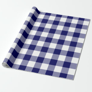 Papel De Presente Padrão de Gingham Branco e marinho