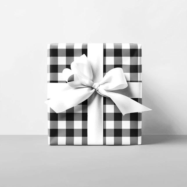 Papel De Presente Padrão de Gingham Preto e Branco (Black and White Gingham Pattern Wrapping Paper)