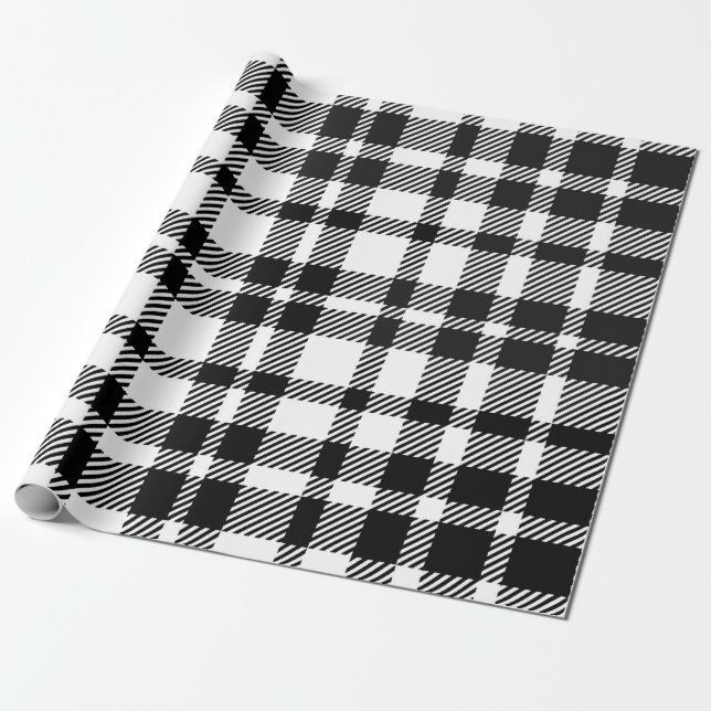 Papel De Presente Padrão de Gingham Preto e Branco (Desenrolado)