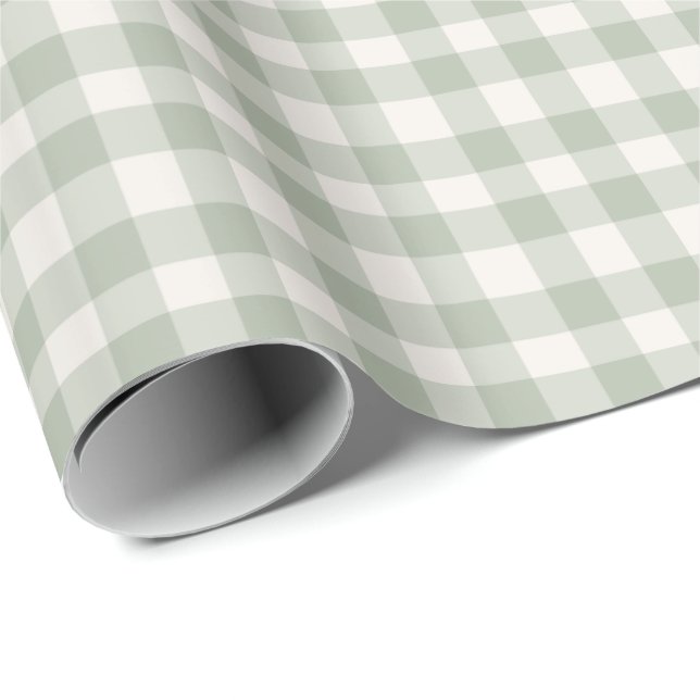 Papel De Presente Padrão de gingham verde pastel (Ponta do rolo)