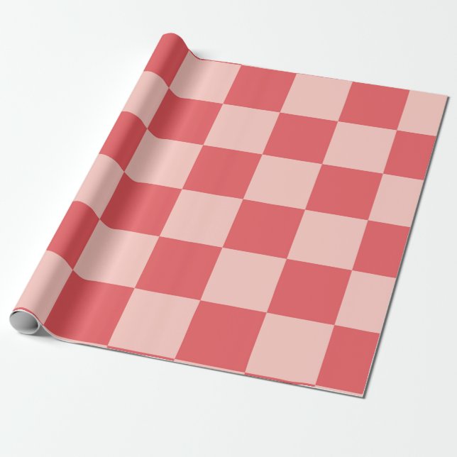 Papel De Presente Padrão de Gingham Vermelhos Rosa Verificado (Desenrolado)
