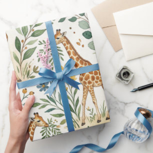 Papel De Presente Padrão de Girafa em Aquarela Fofa