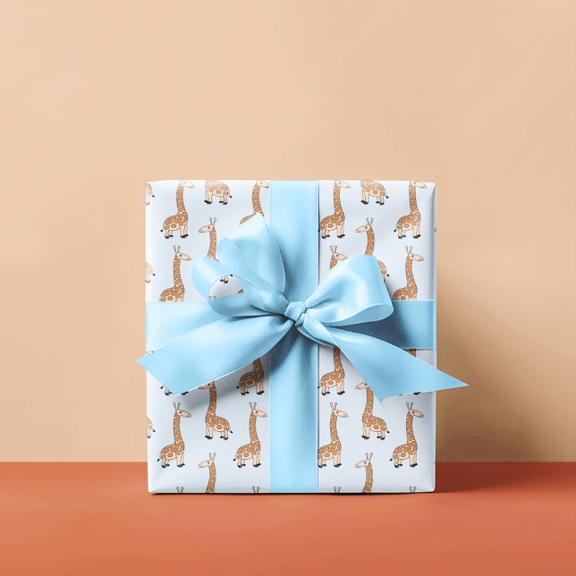 Papel De Presente Padrão de Girafa Infantil | Azul claro (Criador carregado)