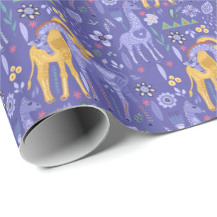 Papel De Presente Padrão de Girafas Amarelas do Teal Roxo Whimsical