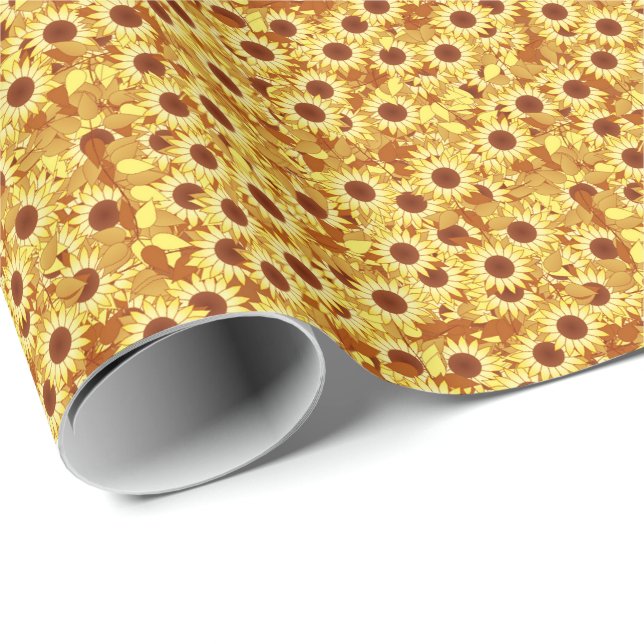 Papel De Presente Padrão de girassol - dourado, amarelo e marrom (Ponta do rolo)