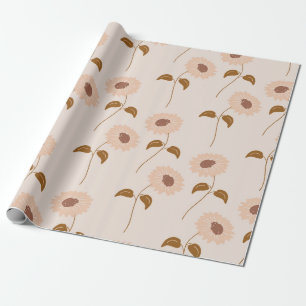 Papel De Presente Padrão de Girassol Hippie Retrô Y2K Bege Marrom