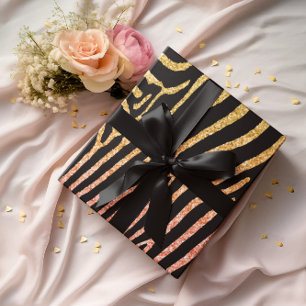 Papel De Presente Padrão de Gliteria de Zebra ouro