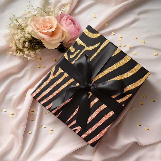Papel De Presente Padrão de Gliteria de Zebra ouro (Criador carregado)