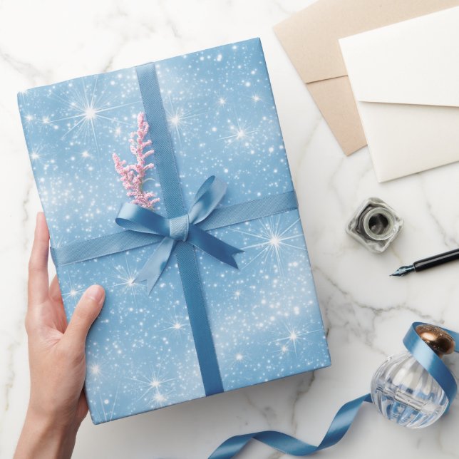Papel De Presente Padrão de Glitter Azul Céu Branco Macio (Presentear)