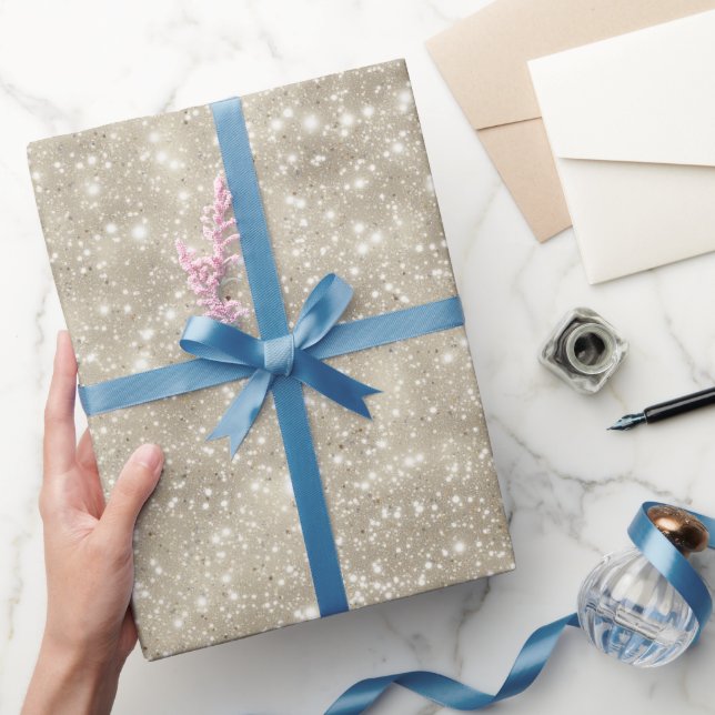 Papel De Presente Padrão de Glitter Bege Neutro da Moda (Presentear)