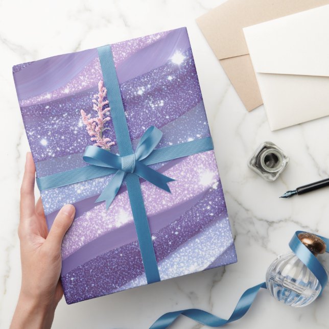 Papel De Presente Padrão de Glitter Iridescente Lavanda Estético (Presentear)