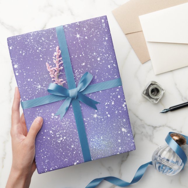 Papel De Presente Padrão de Glitter Iridescente Lavanda Estético (Presentear)