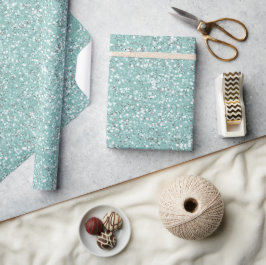 Papel De Presente Padrão de Glitter Verde Menta Fresco Branco Macio