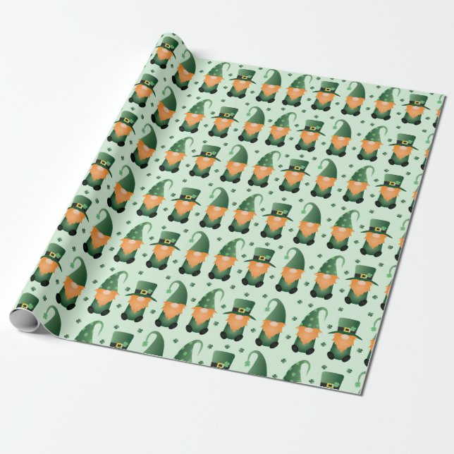 Papel De Presente Padrão de Gnomo do Dia de São Patrício (Desenrolado)