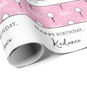 Papel De Presente Padrão de Golfe com Laço Branco Rosa Personalizado