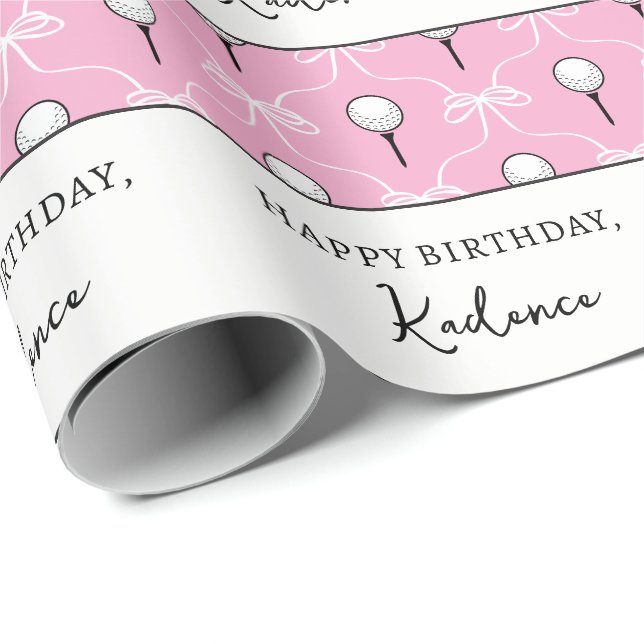 Papel De Presente Padrão de Golfe com Laço Branco Rosa Personalizado (Ponta do rolo)