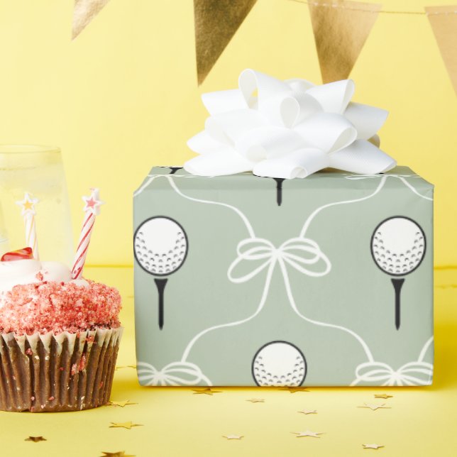 Papel De Presente Padrão de Golfe com Laço Branco Sage Fofo (Festa de aniversário)