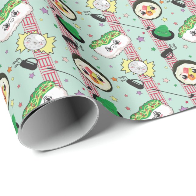 Papel De Presente Padrão de Golfe do Sushi do Japonês Bonito (Ponta do rolo)