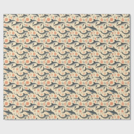Papel De Presente Padrão de Golfinho em Aquarela Costeiro Oceano Cor