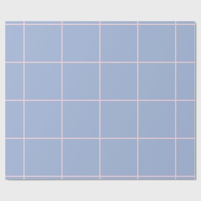 Papel De Presente Padrão de Grade Azul e Rosa Suave (Aberto)