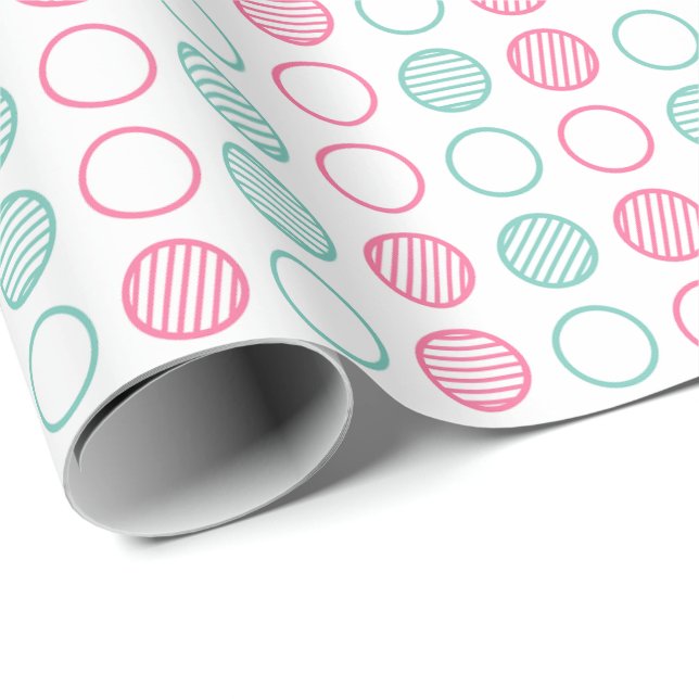 Papel De Presente Padrão de Grade de Círculo Mínimo (Ponta do rolo)