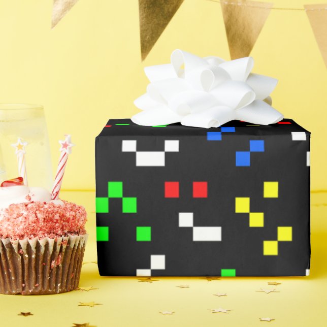 Papel De Presente Padrão de Gráficos de Videogame Retro de 8 Bits (Festa de aniversário)