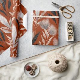 Papel De Presente Padrão de Grama de Pampas Floral em Terracota