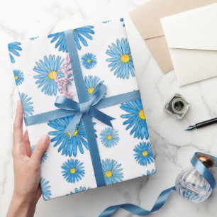 Papel De Presente Padrão de Grinalda de Ásteres com Aquarela Azul e 