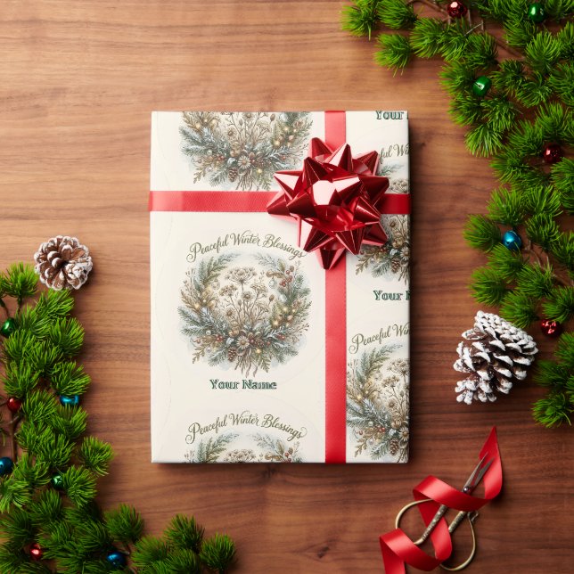 Papel De Presente Padrão de Grinalda de Bênçãos de Inverno Pacífico (Presente de Natal)