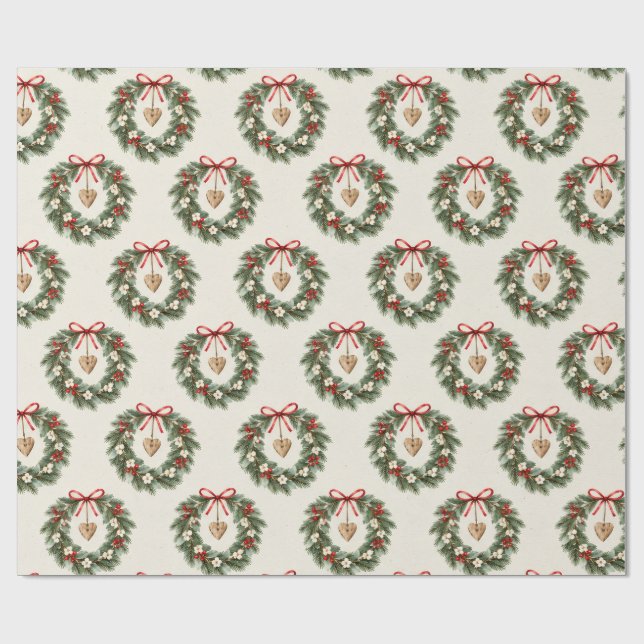 Papel De Presente Padrão de Grinalda de Natal Botânica Rústica (Aberto)