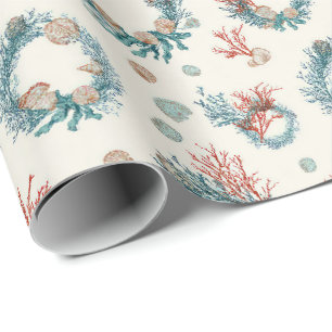 Papel De Presente Padrão de Grinalda de Natal Marítima Vintage