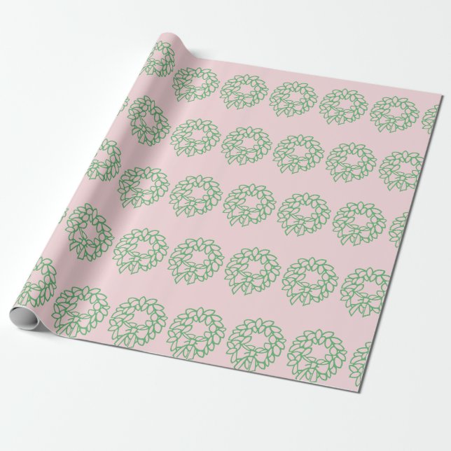 Papel De Presente Padrão de Grinalda de Natal Rosa e Verde Caprichos (Desenrolado)