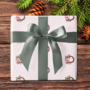 Papel De Presente Padrão de Grinalda de Poinsettia Rosa em Aquarela