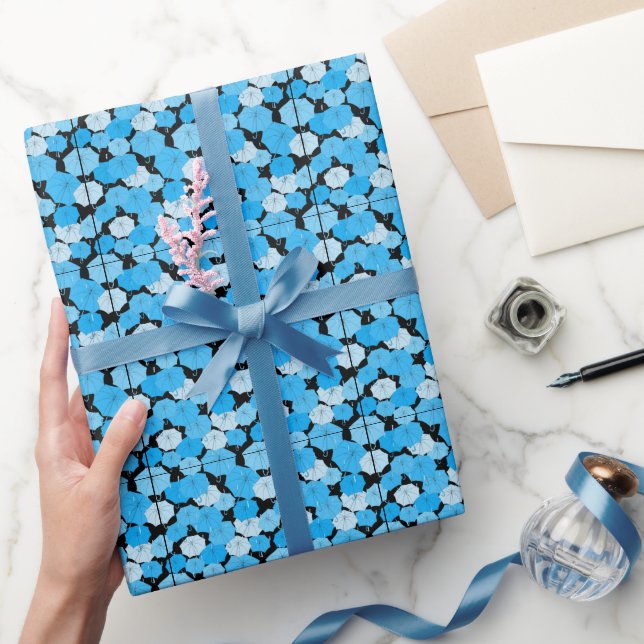 Papel De Presente Padrão de guarda-chuvas Azul 01 Preto BG (Presentear)