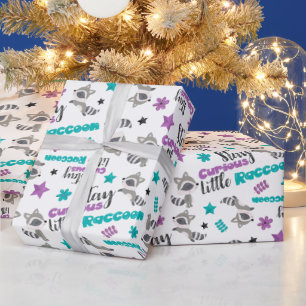 Papel De Presente Padrão de Guaxinim Fofo