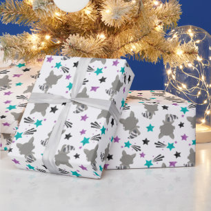 Papel De Presente Padrão de Guaxinim Fofo