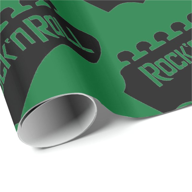 Papel De Presente Padrão de Guitarra de Rock and Roll Verde (Ponta do rolo)